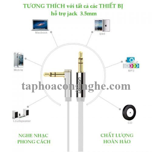 Ugreen 10756 0.5M màu Trắng Cáp âm thanh 2 đầu 3.5mm dương đầu vuông góc mạ vàng AV119 30010756